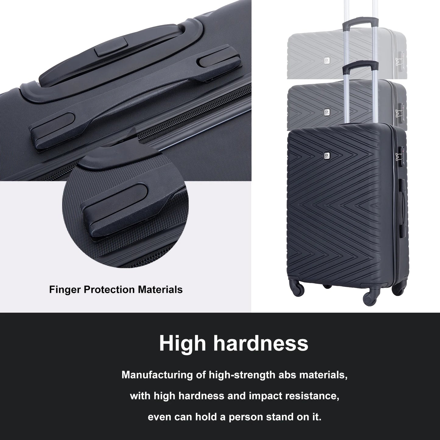 4 Piece Hardshell Luggage Set Hardside Lightweight Suitcase with TSA Lock Spinner Wheels.(Black)