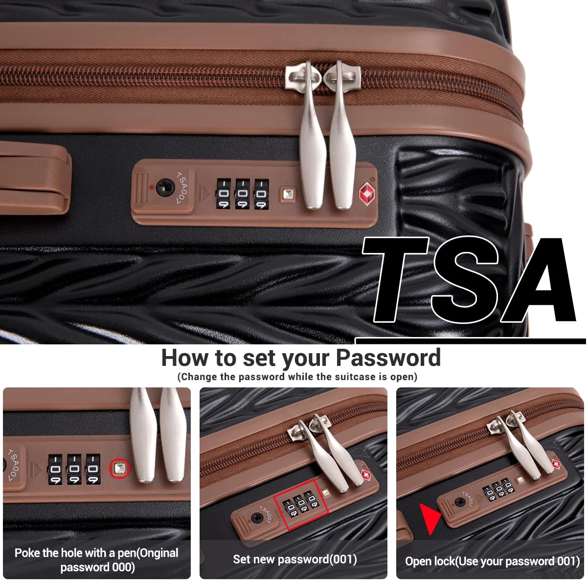 Luggage Set 3 Piece Hardside Suitcase TSA Lock Spinner Wheels Hardshell Luggage with Duffel Bag.(Black)
