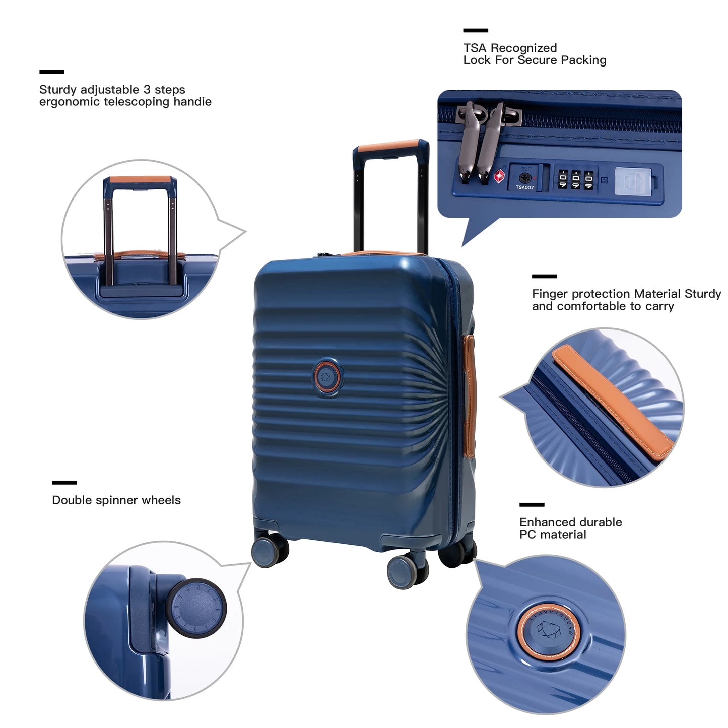 Hardshell Carry on Luggage Hardside Lightweight Suitcase with TSA Lock Spinner Wheels. (Blue)