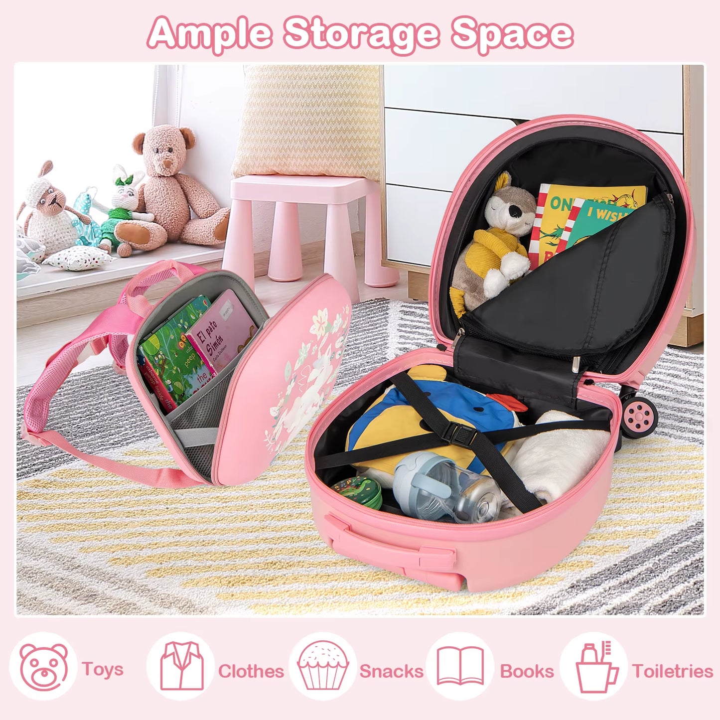 4-Piece Kid'S Luggage Set W/ 14" Carry-On Hardside Spinner Toddler Luggage