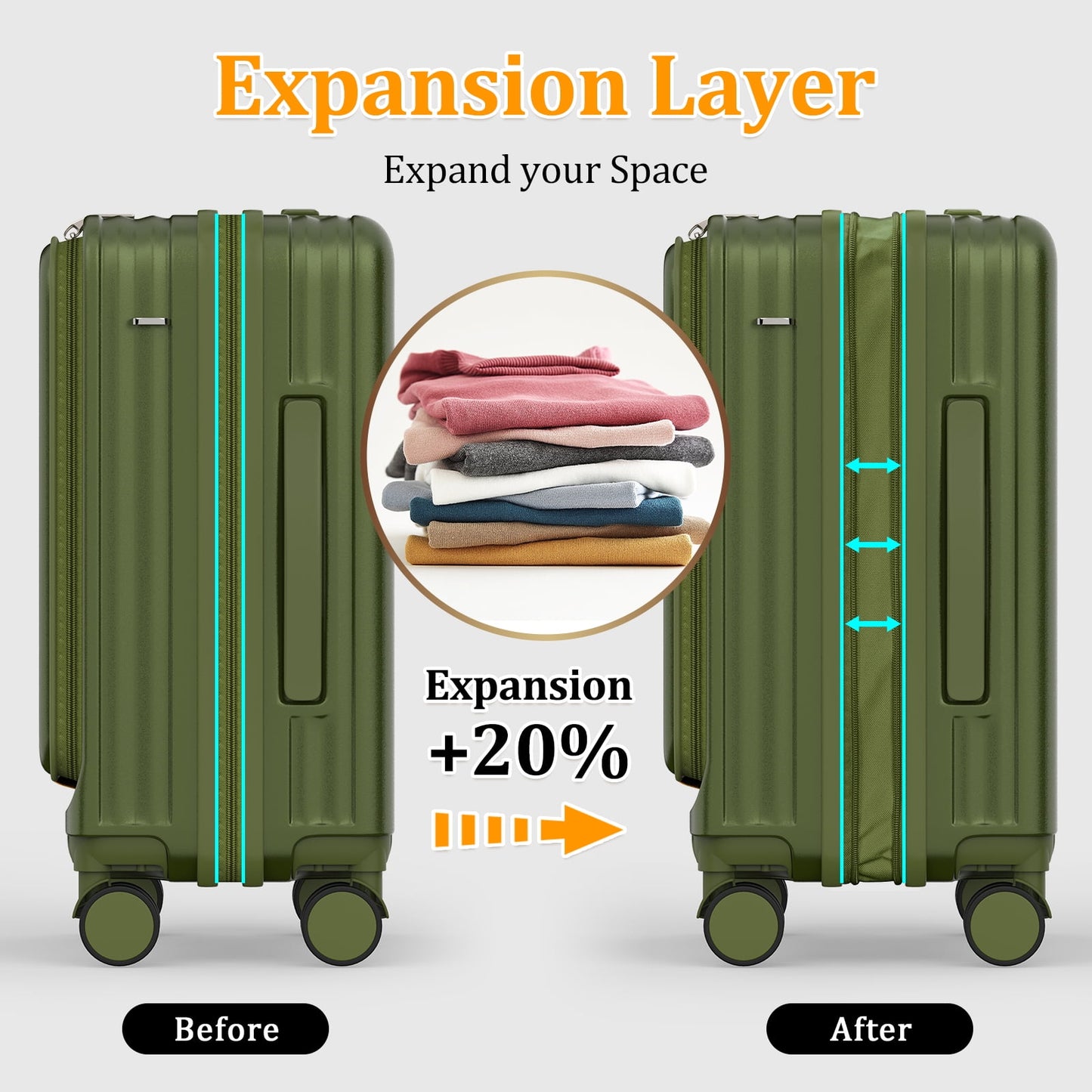 4 Luggage Sets PC Hardshell Front-Opening Spinner Luggage Set – Lightweight, Durable & TSA-Approved (Green)