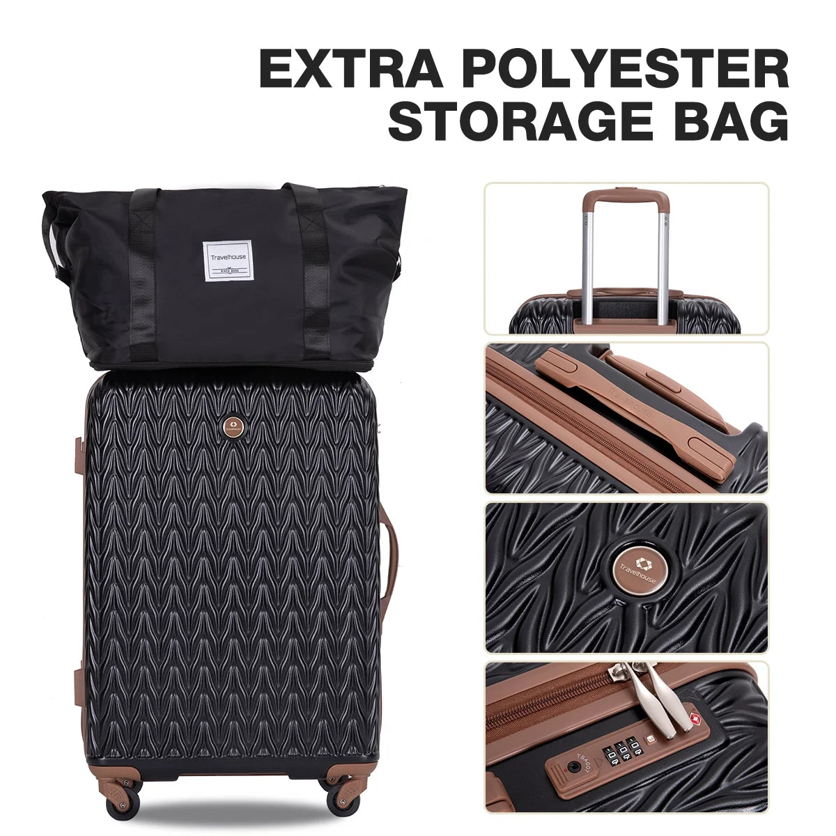 Luggage Set 3 Piece Hardside Suitcase TSA Lock Spinner Wheels Hardshell Luggage with Duffel Bag.(Black)