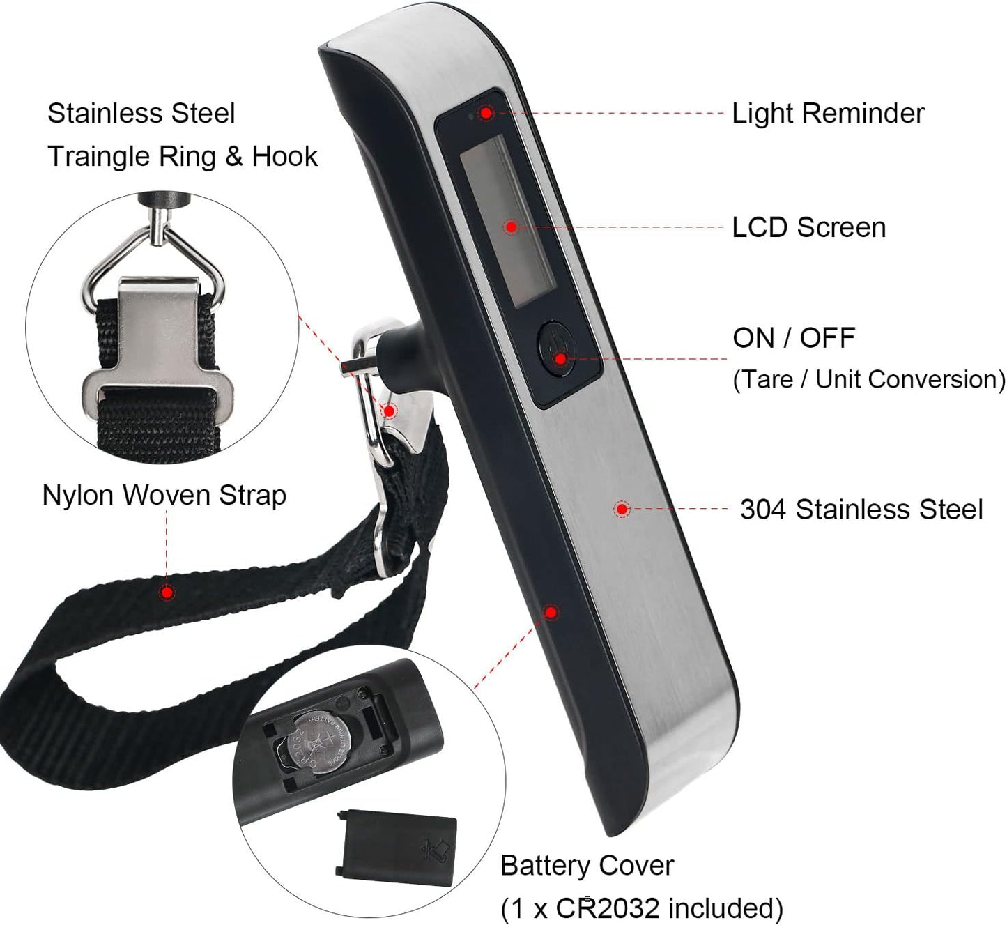 Luggage Scale, Portable Digital Hanging Baggage Scale for Travel, Suitcase Weight Scale with Rubber Paint, 110 Pounds, Battery Included