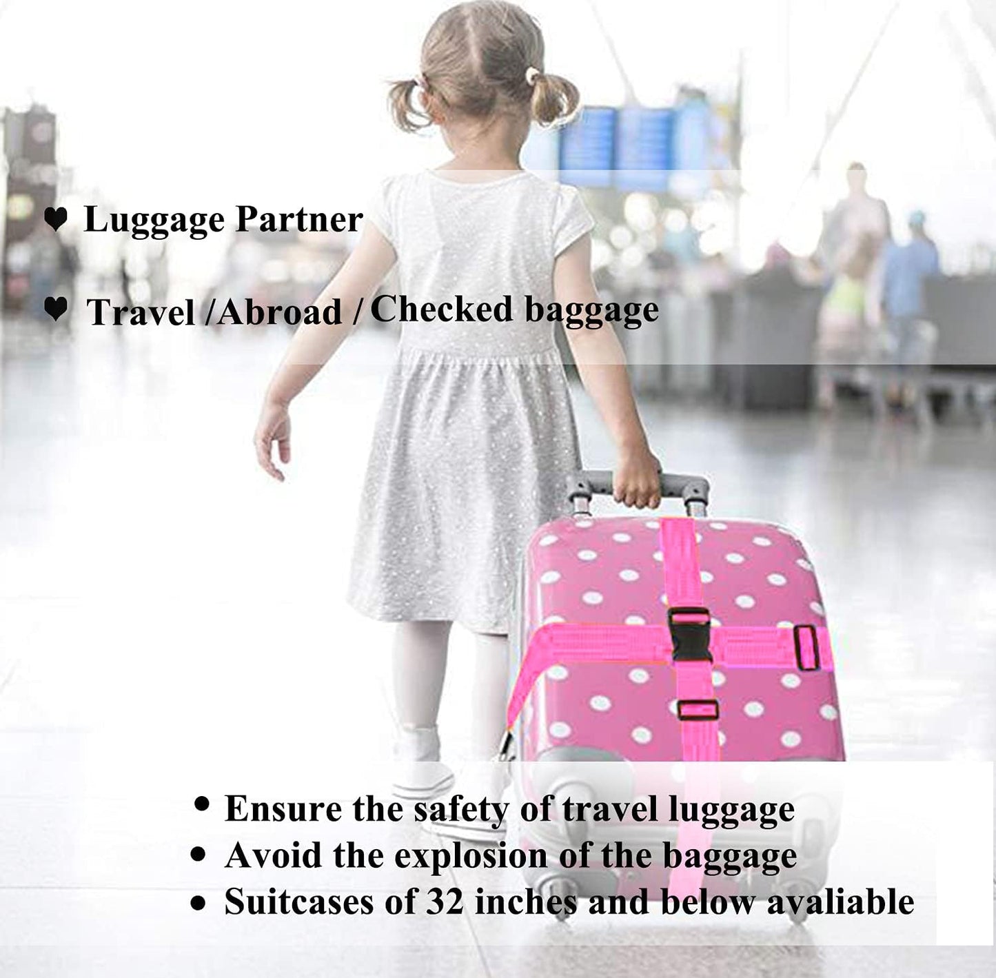2 Pack Suitcase Belts, Adjustable Luggage Straps, Bright Colors Travel Packing Straps with Quick Release Buckle (Pink)