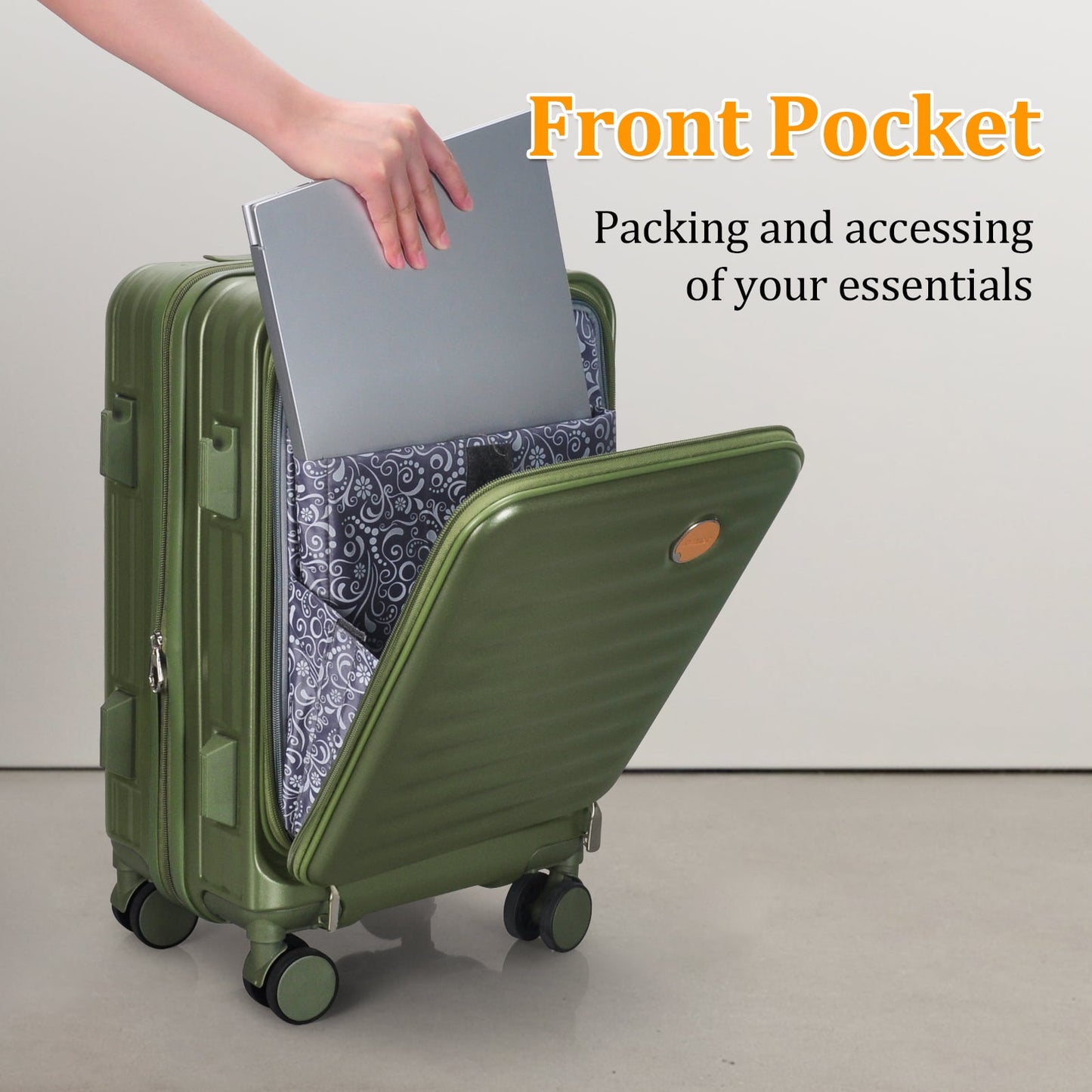 4 Luggage Sets PC Hardshell Front-Opening Spinner Luggage Set – Lightweight, Durable & TSA-Approved (Green)
