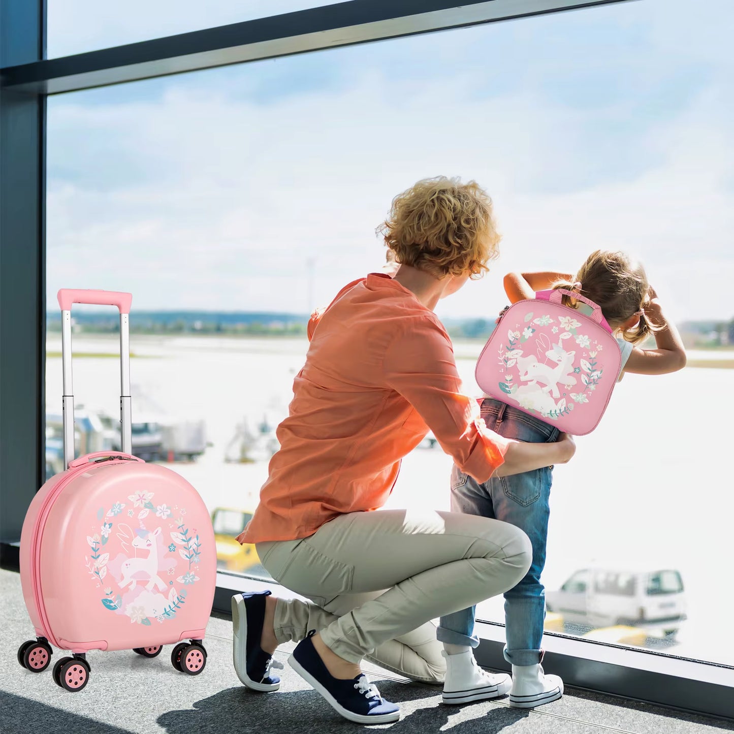 4-Piece Kid'S Luggage Set W/ 14" Carry-On Hardside Spinner Toddler Luggage