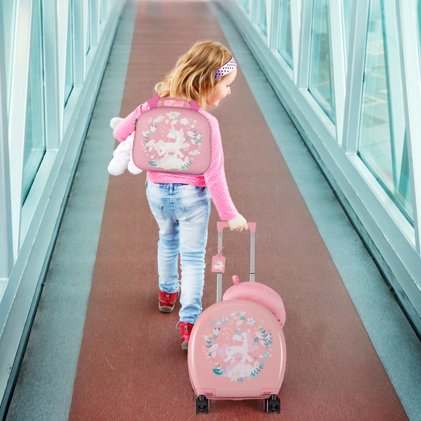4-Piece Kid'S Luggage Set W/ 14" Carry-On Hardside Spinner Toddler Luggage