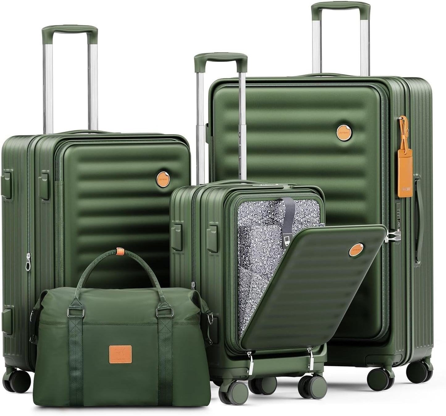 4 Luggage Sets PC Hardshell Front-Opening Spinner Luggage Set – Lightweight, Durable & TSA-Approved (Green)