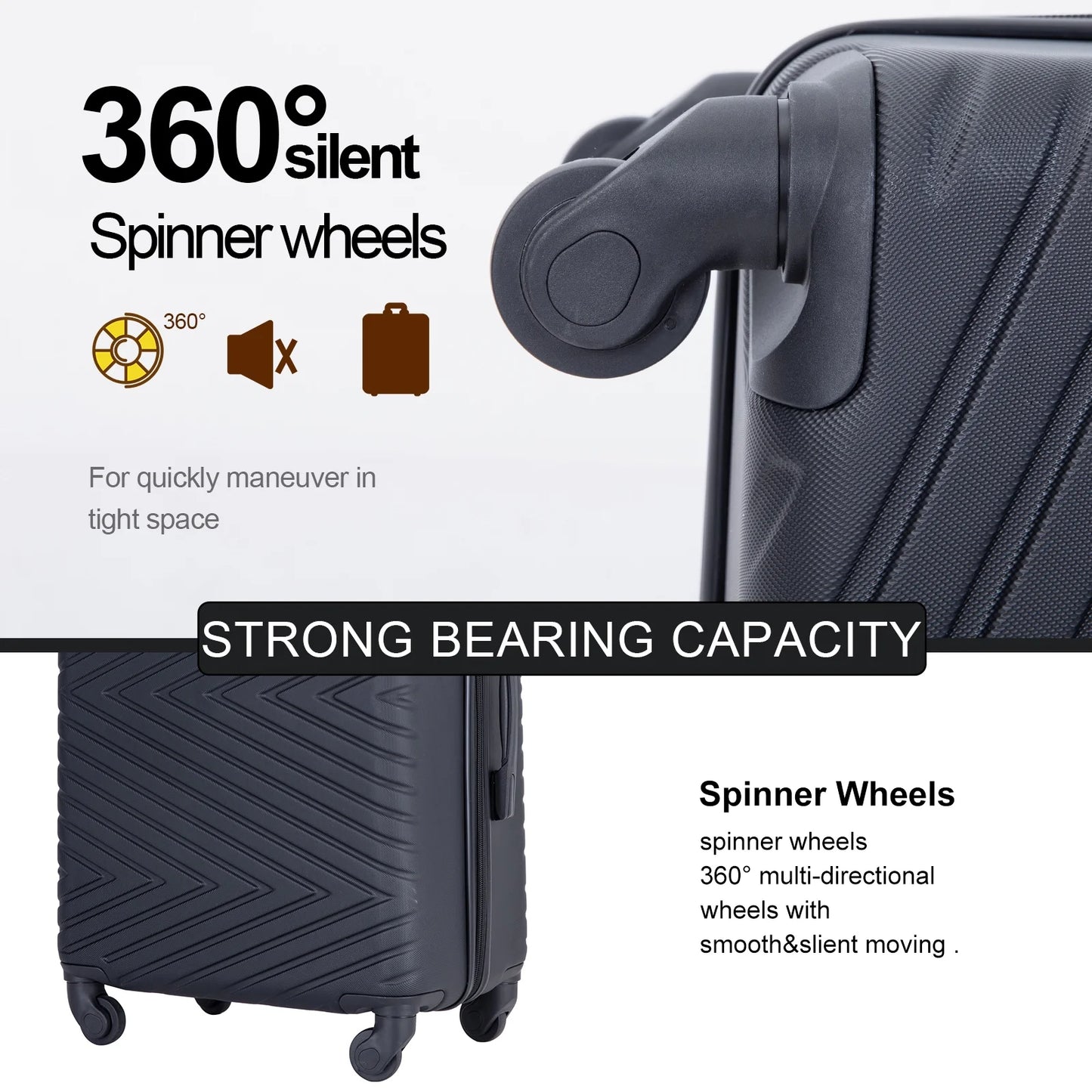 4 Piece Hardshell Luggage Set Hardside Lightweight Suitcase with TSA Lock Spinner Wheels.(Black)
