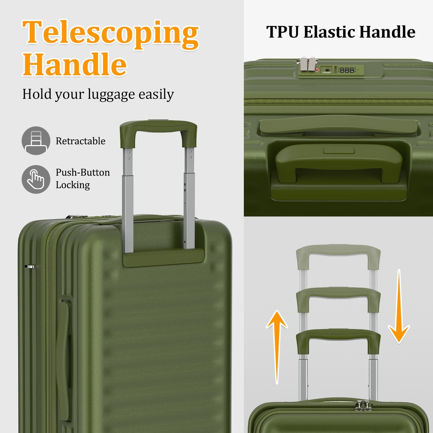 4 Luggage Sets PC Hardshell Front-Opening Spinner Luggage Set – Lightweight, Durable & TSA-Approved (Green)