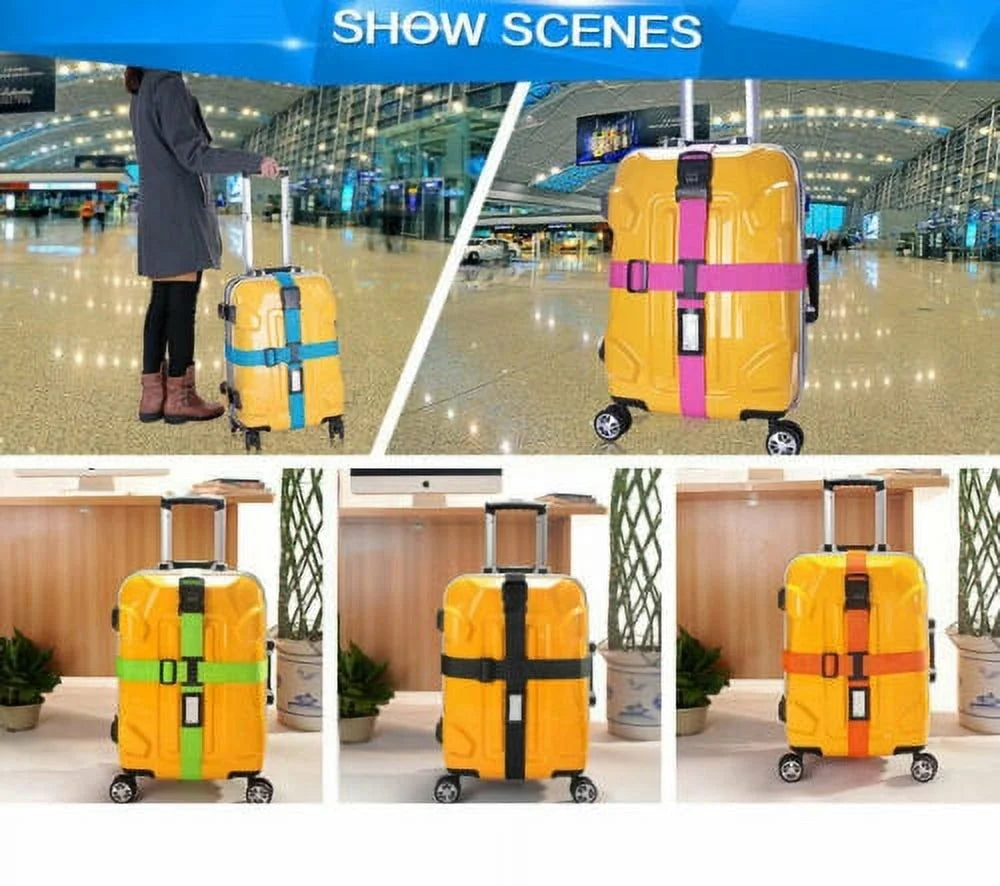 Adjustable Luggage Strap Suitcase Baggage Packing Belt Travel Accessories Long Cross Strap (Black)