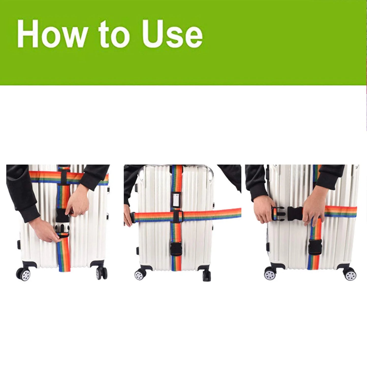 Adjustable Luggage Strap Suitcase Baggage Packing Belt Travel Accessories Long Cross Strap (Black)