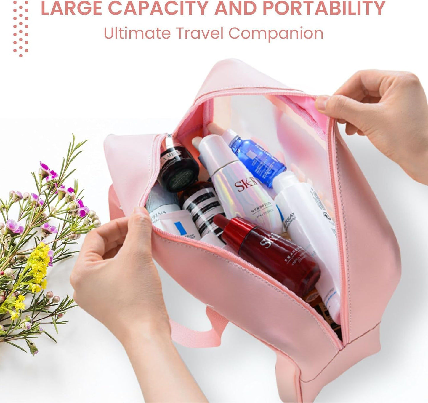 Travel Toiletry Bag for Women Men -Waterproof, Clear, Portable and Cute Makeup Cosmetic Bag Set (3-Pink)