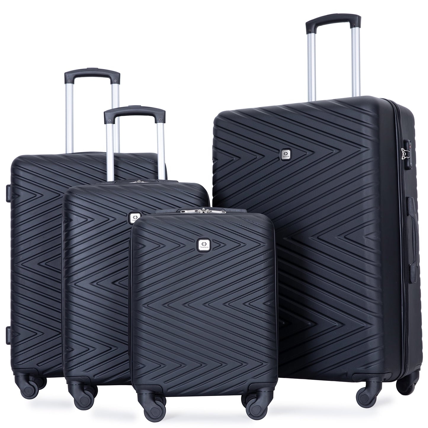 4 Piece Hardshell Luggage Set Hardside Lightweight Suitcase with TSA Lock Spinner Wheels.(Black)