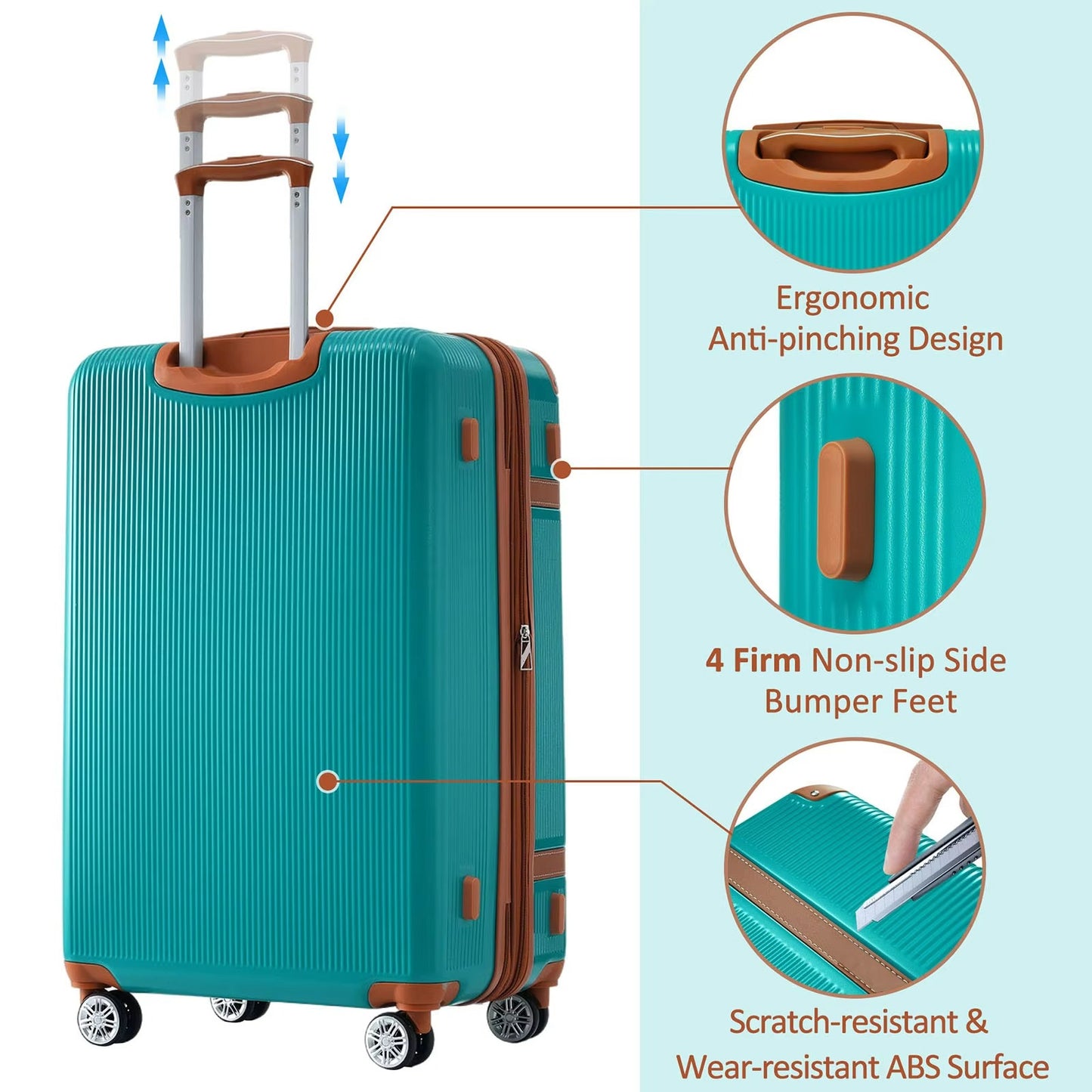 3 Pcs Luggage Travel Suitcase with 8 Spinner Wheels TSA Lock Collision-Protection Angle Travel Rolling Luggage 20'' 24'' 28''