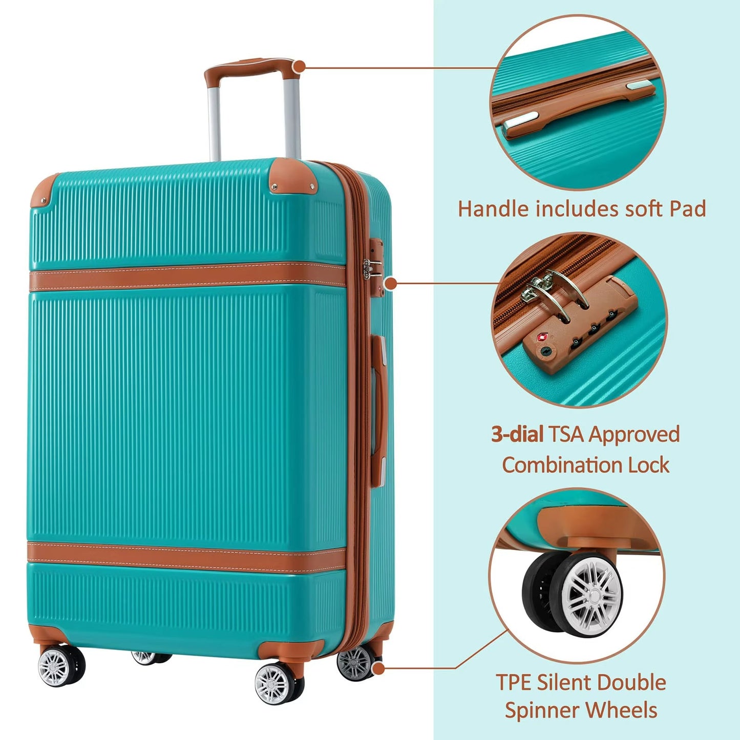 3 Pcs Luggage Travel Suitcase with 8 Spinner Wheels TSA Lock Collision-Protection Angle Travel Rolling Luggage 20'' 24'' 28''