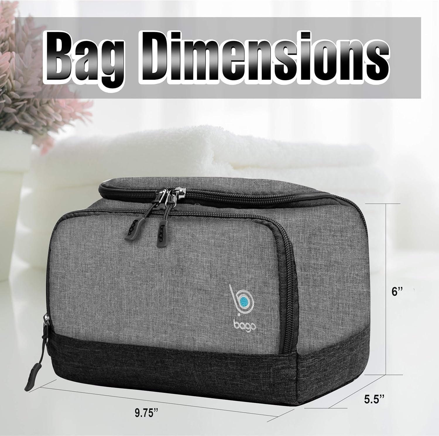 Travel Toiletry Bag for Men and Women Nylon Dopp Kit Shaving Bag Organizer - Small Water-Resistant, Mens Toiletry Bag Travel Kit Shaving Case (Dop-Snowgray)