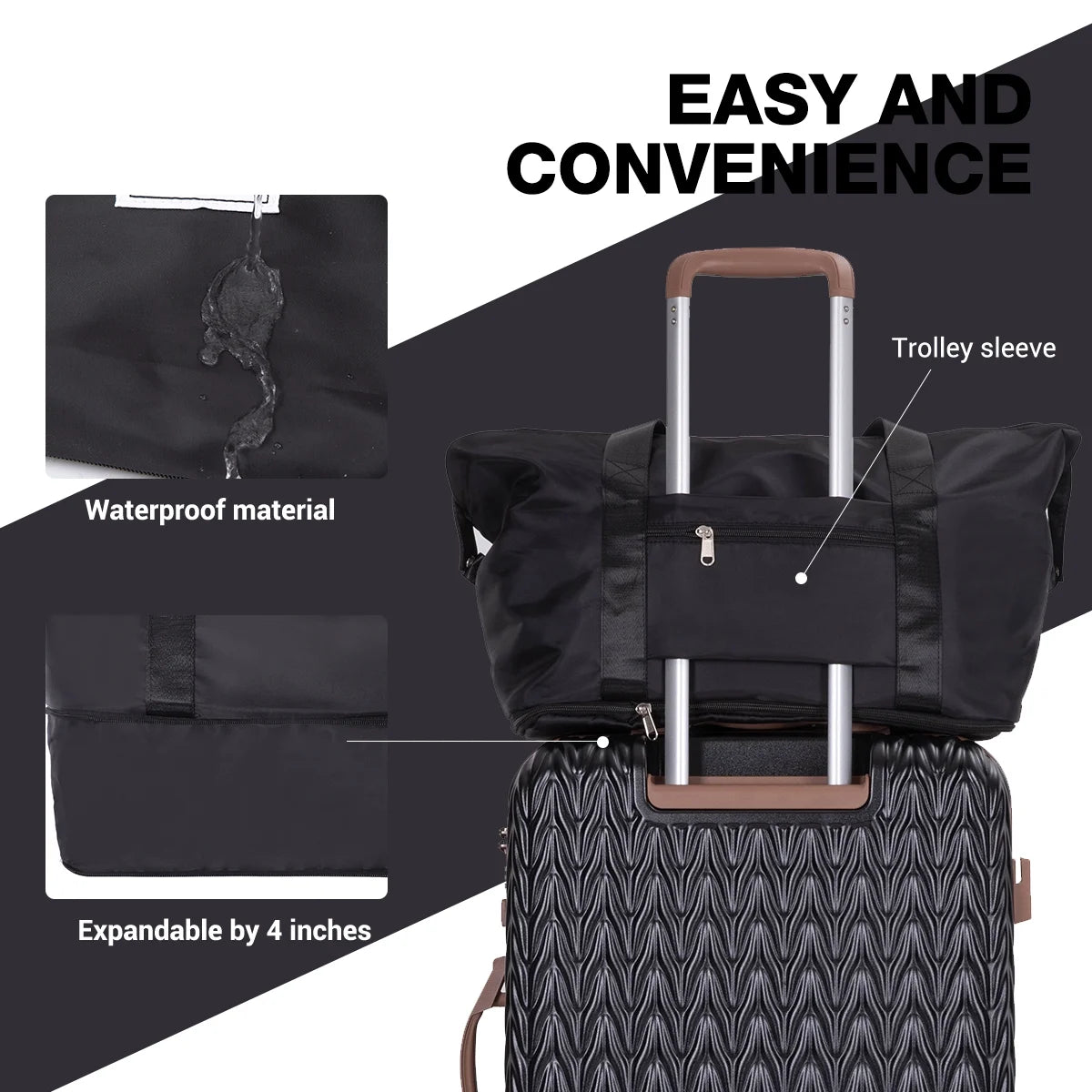 Luggage Set 3 Piece Hardside Suitcase TSA Lock Spinner Wheels Hardshell Luggage with Duffel Bag.(Black)