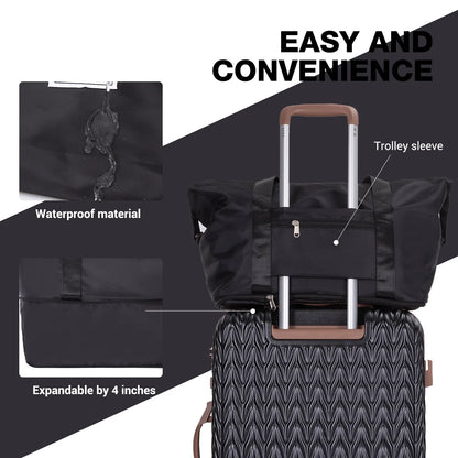 Luggage Set 3 Piece Hardside Suitcase TSA Lock Spinner Wheels Hardshell Luggage with Duffel Bag.(Black)