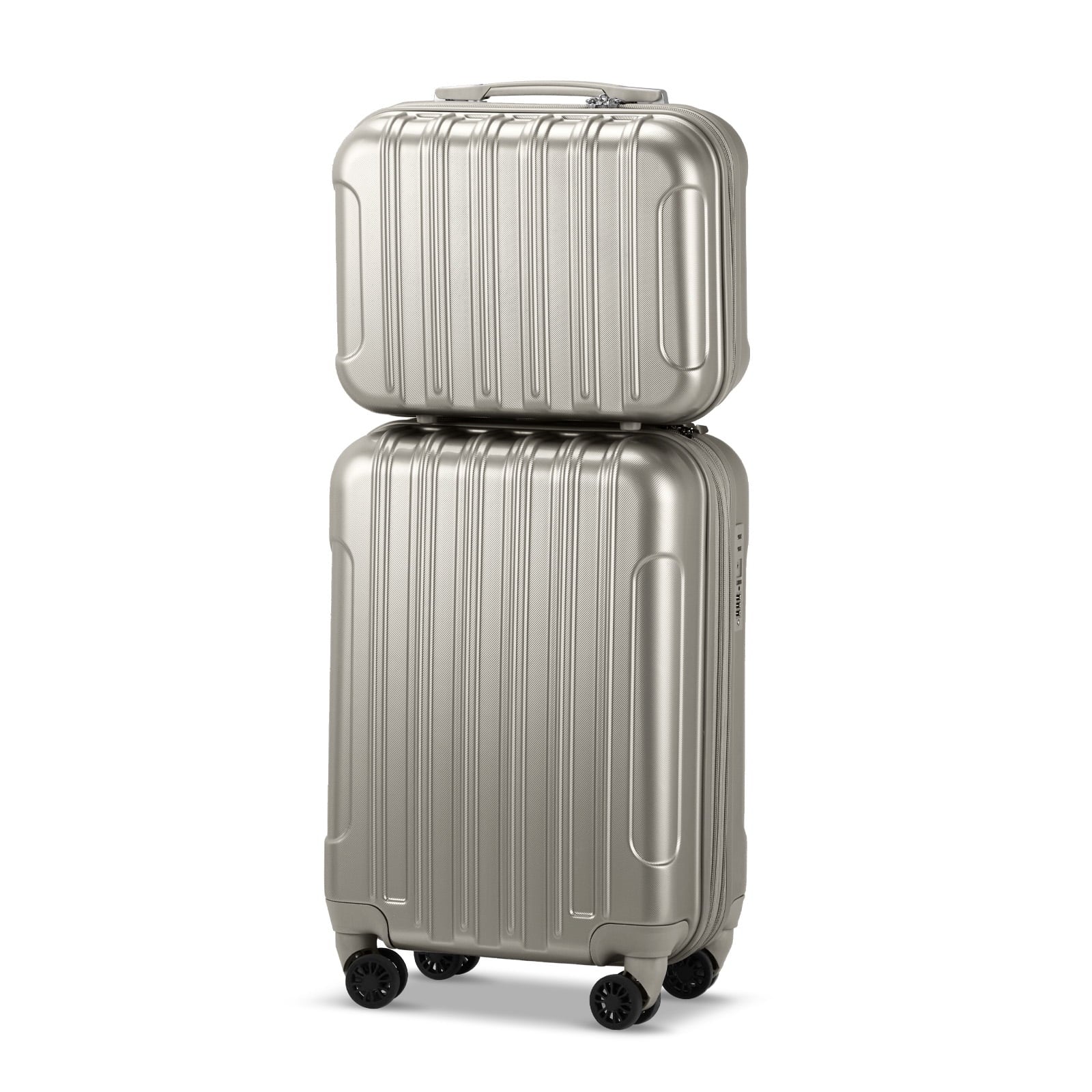 2 Piece Luggage Set, 20" Carry-On Expandble ABS+PC Luggage Hardside Lightweight Suitcase, 14" Mini Cosmetic Cases, Gray