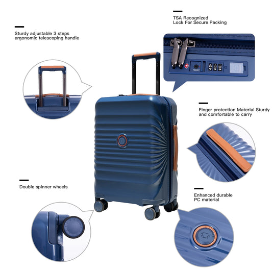 Hardshell Carry on Luggage Hardside Lightweight Suitcase with TSA Lock Spinner Wheels. (Blue)