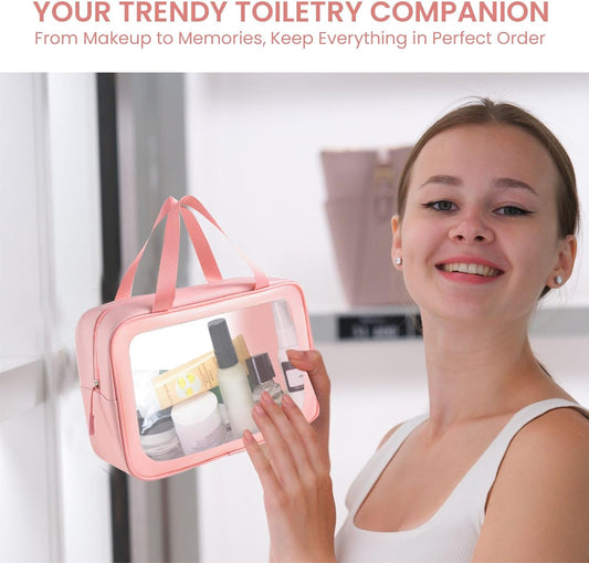 Travel Toiletry Bag for Women Men -Waterproof, Clear, Portable and Cute Makeup Cosmetic Bag Set (3-Pink)