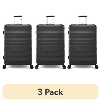(3 Pack)  Hardside Fibertech Luggage 28" Checked Luggage, Black
