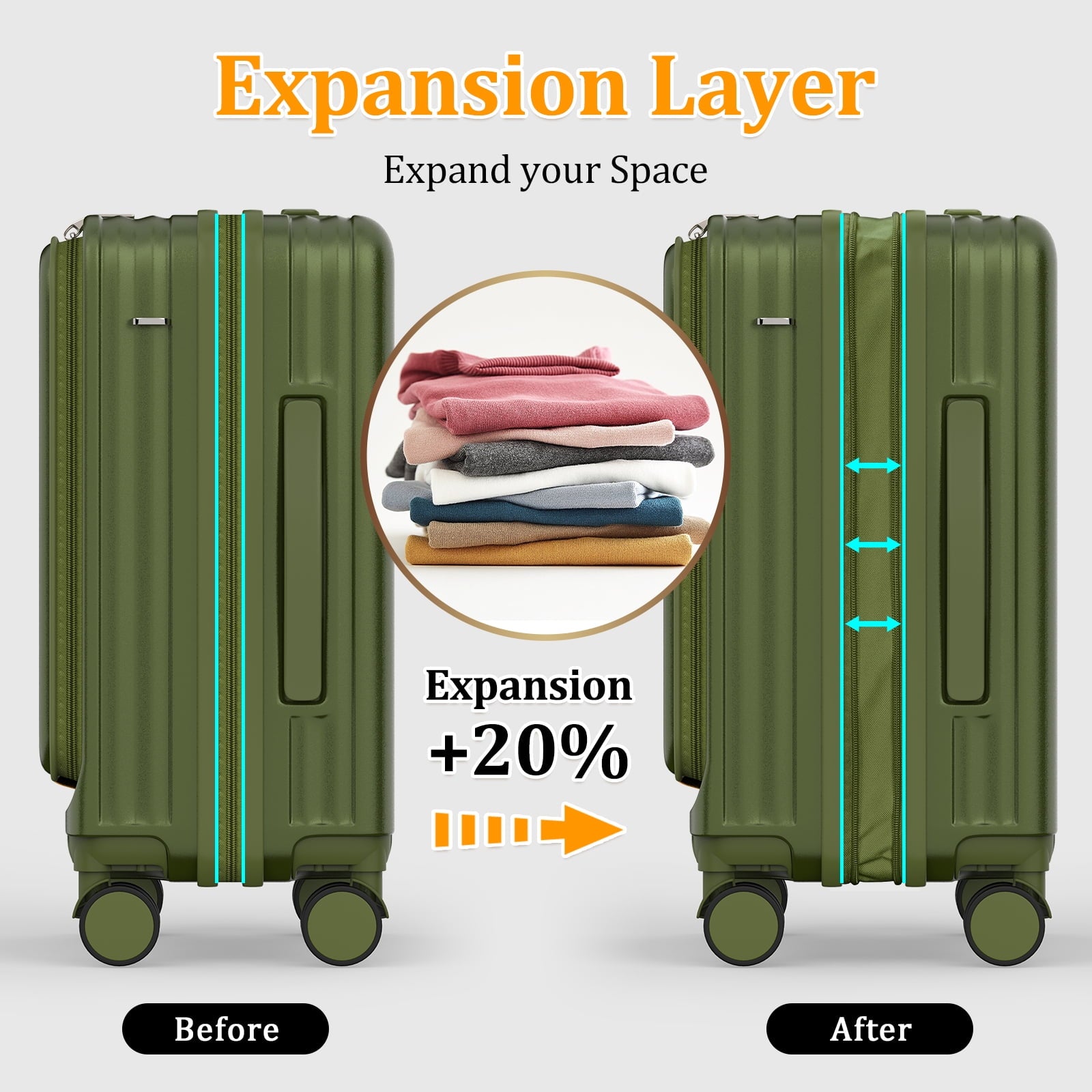 4  Luggage Sets PC Hardshell Front-Opening Spinner Luggage Set – Lightweight, Durable & TSA-Approved (Green)