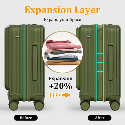 4  Luggage Sets PC Hardshell Front-Opening Spinner Luggage Set – Lightweight, Durable & TSA-Approved (Green)