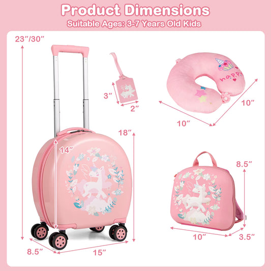 4-Piece Kid'S Luggage Set W/ 14" Carry-On Hardside Spinner Toddler Luggage