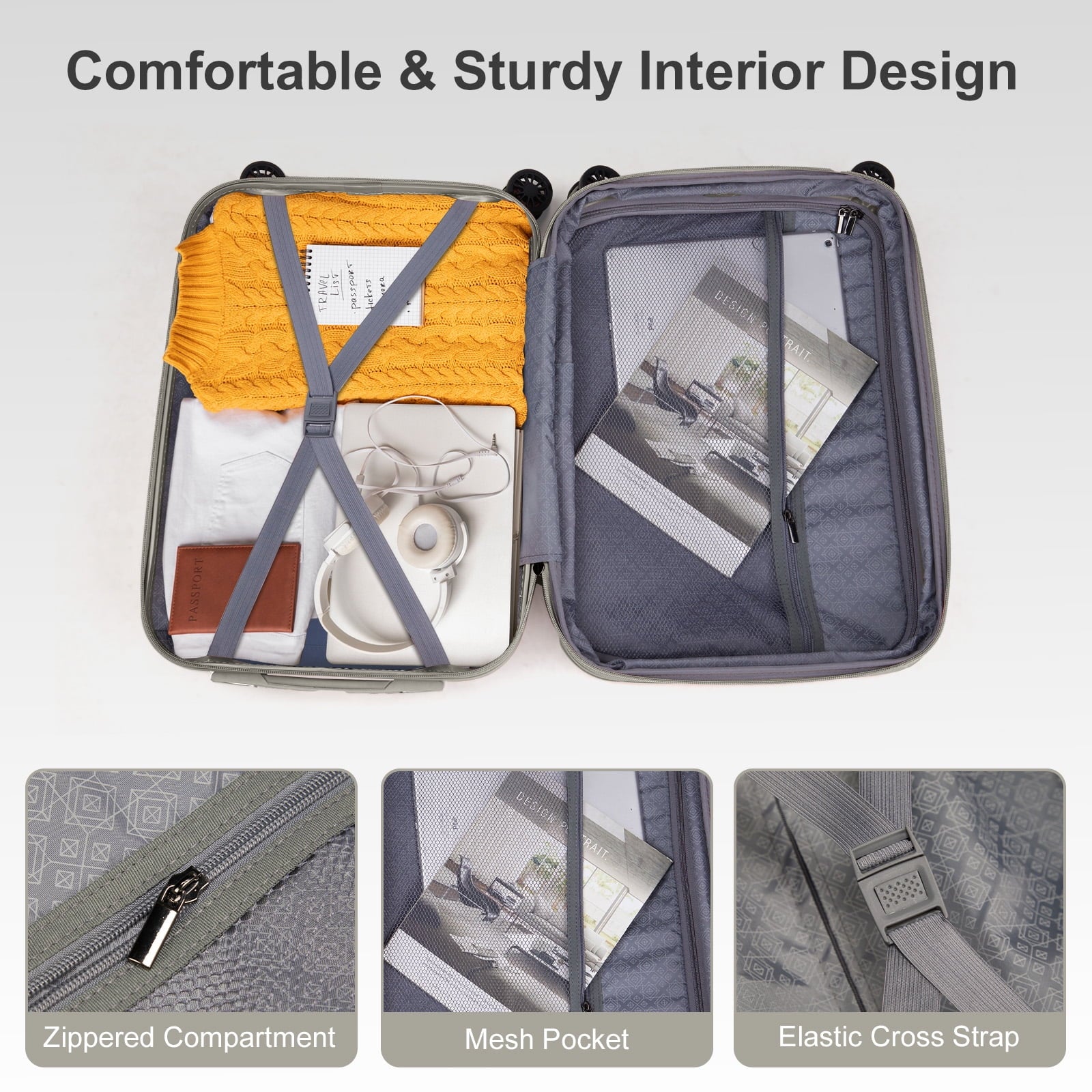 2 Piece Luggage Set, 20" Carry-On Expandble ABS+PC Luggage Hardside Lightweight Suitcase, 14" Mini Cosmetic Cases, Gray