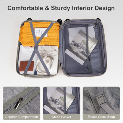 2 Piece Luggage Set, 20" Carry-On Expandble ABS+PC Luggage Hardside Lightweight Suitcase, 14" Mini Cosmetic Cases, Gray