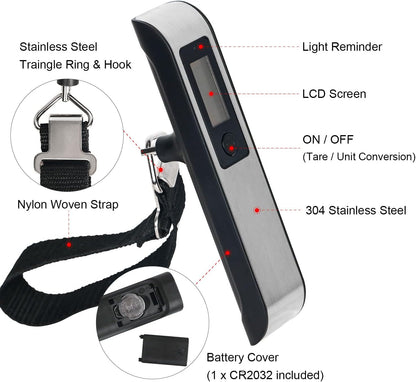 Luggage Scale, Portable Digital Hanging Baggage Scale for Travel, Suitcase Weight Scale with Rubber Paint, 110 Pounds, Battery Included