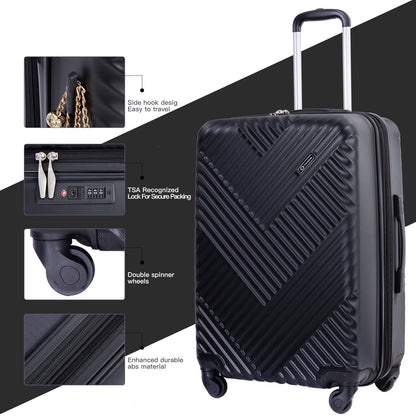 5 Piece Hardside Luggage Set Hardshell Expandable Lightweight Suitcase TSA Lock Spinner Wheels with Duffel Bag.(Black)