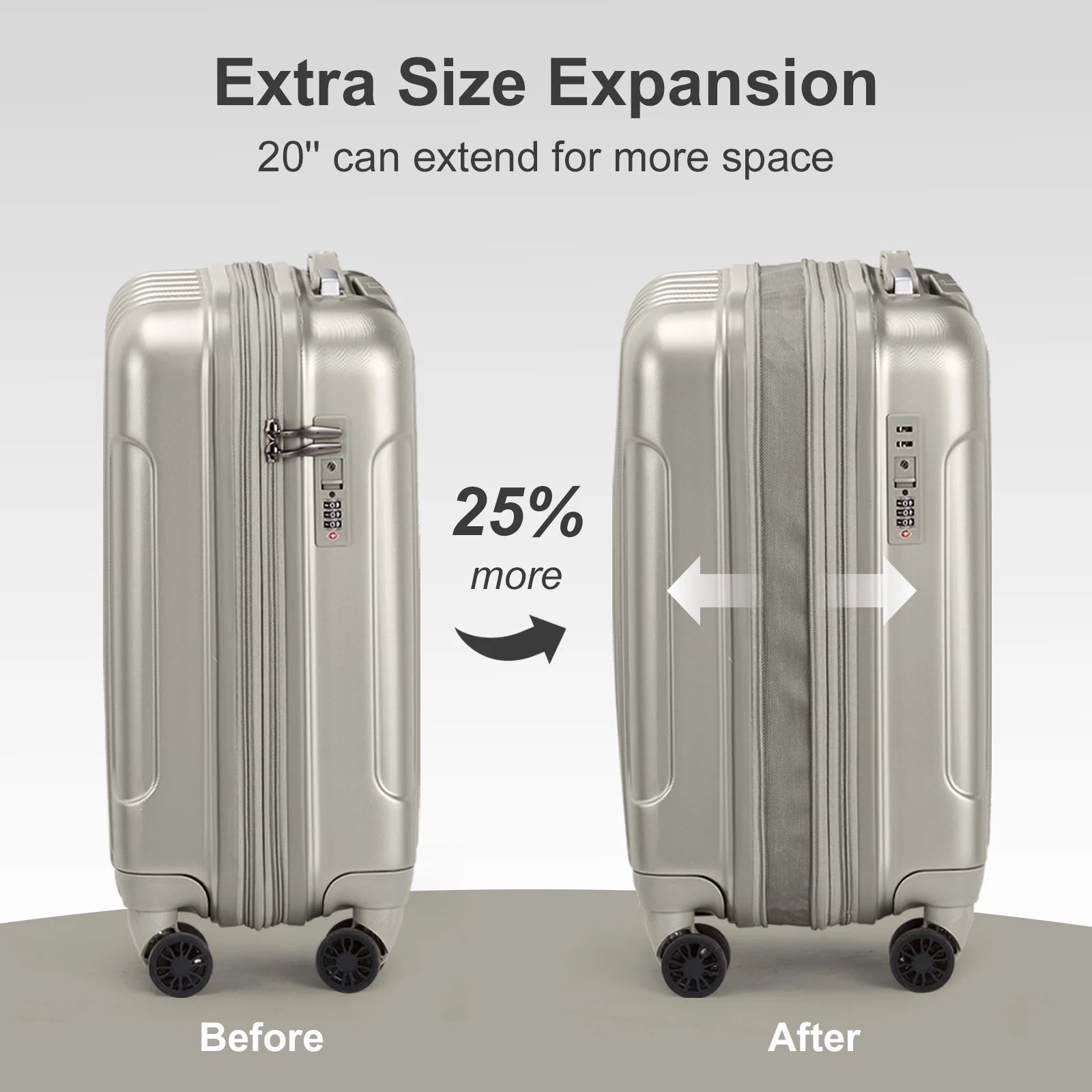2 Piece Luggage Set, 20" Carry-On Expandble ABS+PC Luggage Hardside Lightweight Suitcase, 14" Mini Cosmetic Cases, Gray