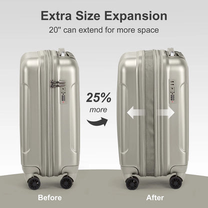 2 Piece Luggage Set, 20" Carry-On Expandble ABS+PC Luggage Hardside Lightweight Suitcase, 14" Mini Cosmetic Cases, Gray