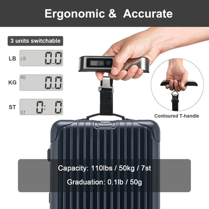Luggage Scale, Portable Digital Hanging Baggage Scale for Travel, Suitcase Weight Scale with Rubber Paint, 110 Pounds, Battery Included