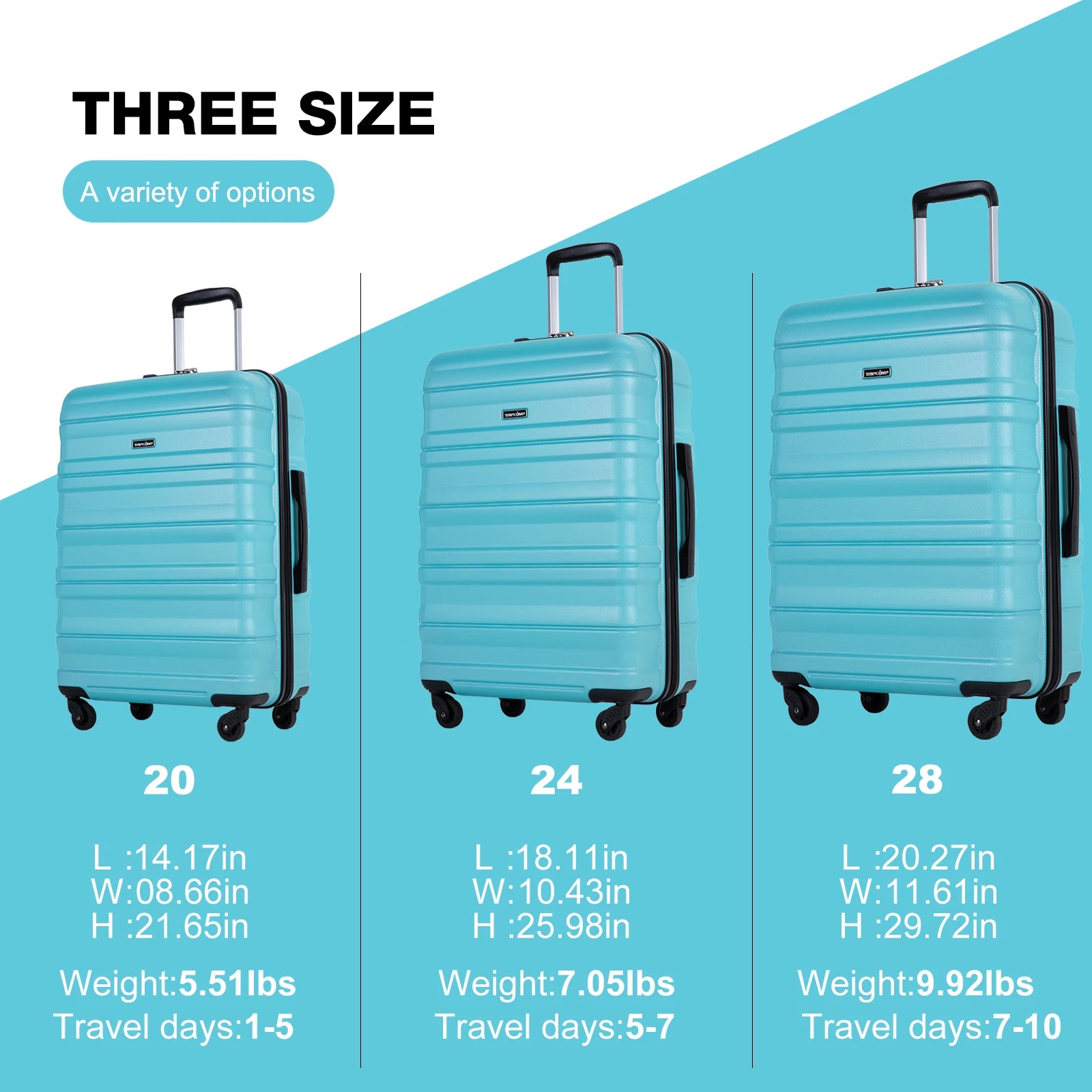 3 Piece Luggage Sets,Pc Hardside Suitcase with Expandable,Spinner Wheels, TSA Lock,Carry on Luggage Set