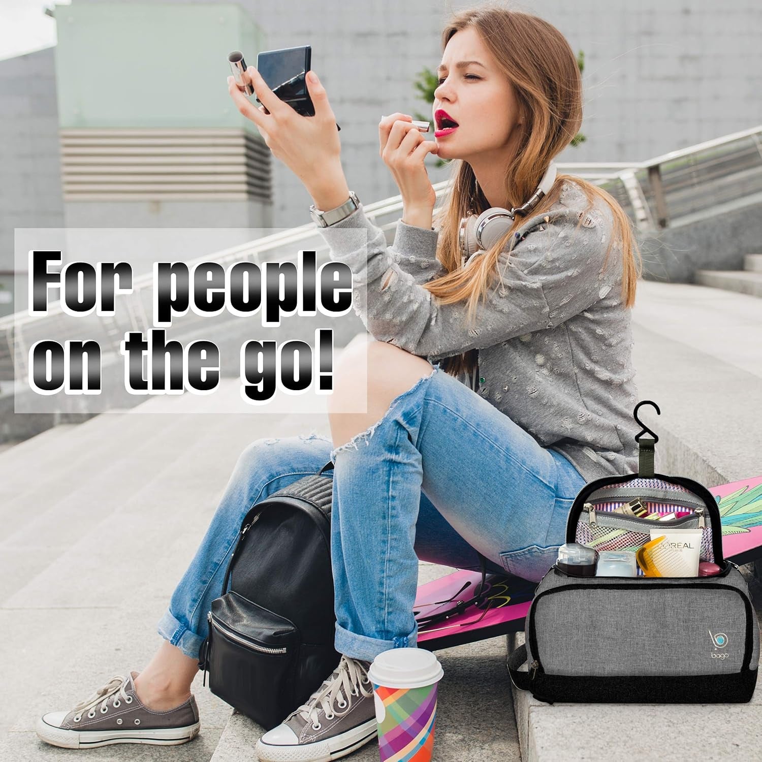 Travel Toiletry Bag for Men and Women Nylon Dopp Kit Shaving Bag Organizer - Small Water-Resistant, Mens Toiletry Bag Travel Kit Shaving Case (Dop-Snowgray)