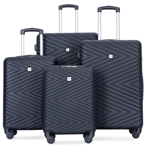 4 Piece Hardshell Luggage Set Hardside Lightweight Suitcase with TSA Lock Spinner Wheels.(Black)