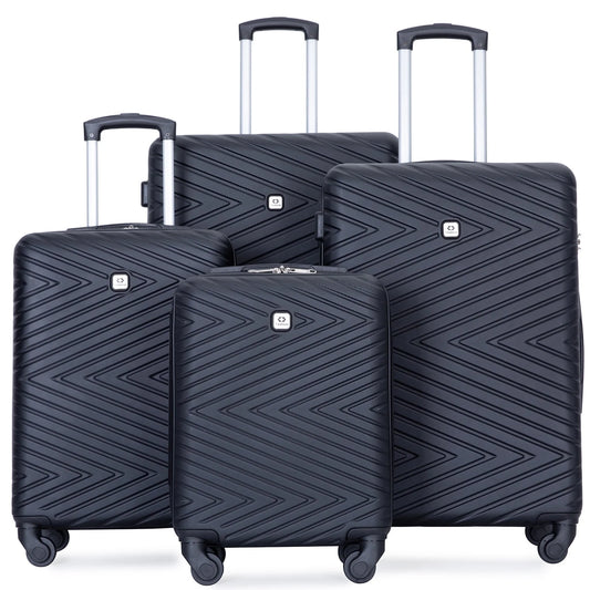 4 Piece Hardshell Luggage Set Hardside Lightweight Suitcase with TSA Lock Spinner Wheels.(Black)