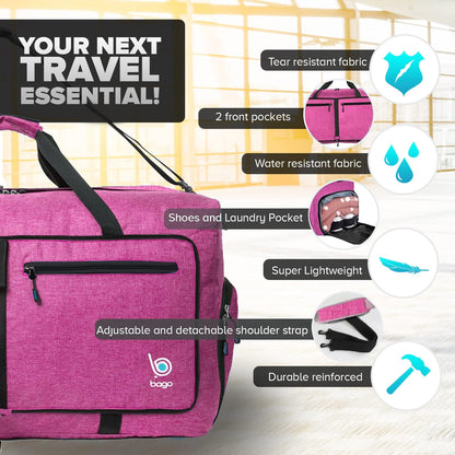 Large Foldable Duffel Bags for Traveling Women & Men - 80L Packable Duffle Bag for Travel with Shoe Compartment - Water Repellant, Heavy Duty, Lightweight Folding & Collapsible (Snowpink)