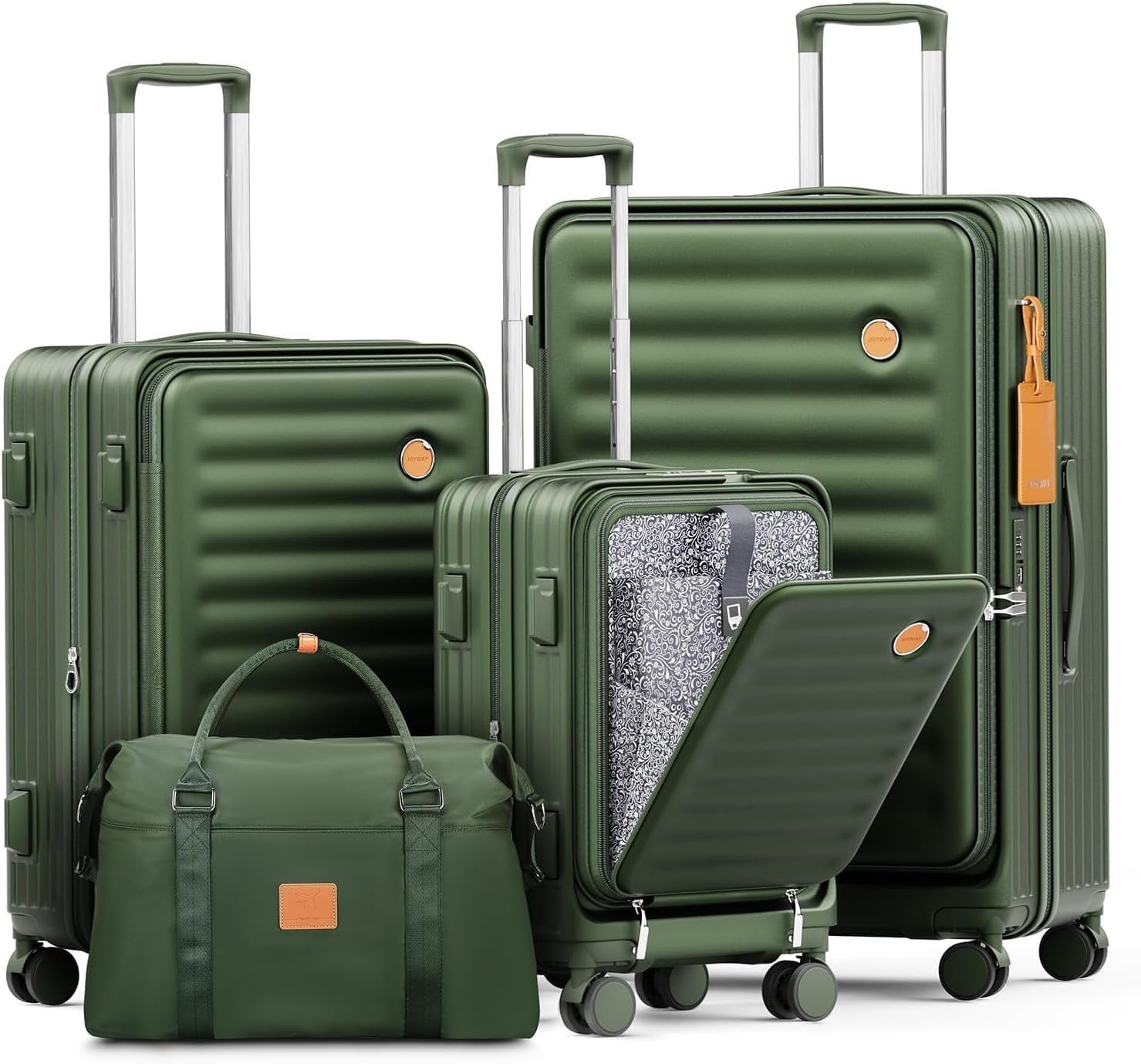 4  Luggage Sets PC Hardshell Front-Opening Spinner Luggage Set – Lightweight, Durable & TSA-Approved (Green)