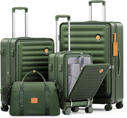 4  Luggage Sets PC Hardshell Front-Opening Spinner Luggage Set – Lightweight, Durable & TSA-Approved (Green)