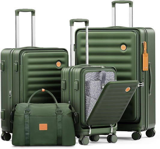 4  Luggage Sets PC Hardshell Front-Opening Spinner Luggage Set – Lightweight, Durable & TSA-Approved (Green)