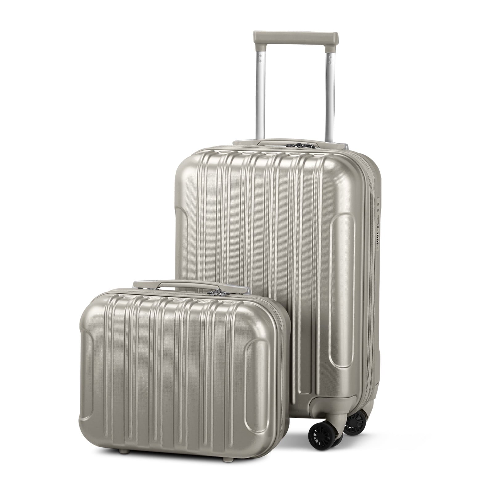 2 Piece Luggage Set, 20" Carry-On Expandble ABS+PC Luggage Hardside Lightweight Suitcase, 14" Mini Cosmetic Cases, Gray