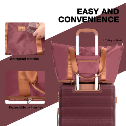 3-Piece Travel Set – 20” Hardside Carry-On Luggage with Duffel Bag and Memory Foam Travel Pillow (Wine Red)