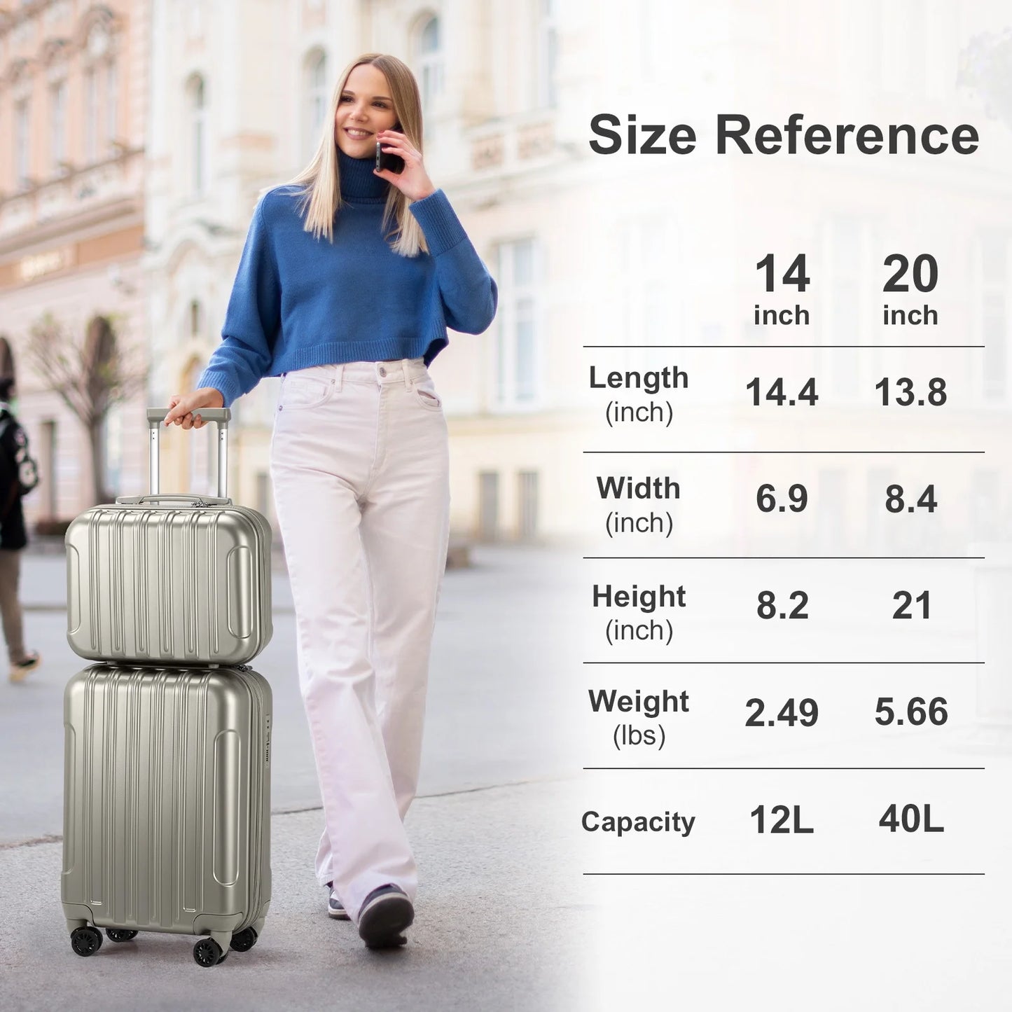 2 Piece Luggage Set, 20" Carry-On Expandble ABS+PC Luggage Hardside Lightweight Suitcase, 14" Mini Cosmetic Cases, Gray