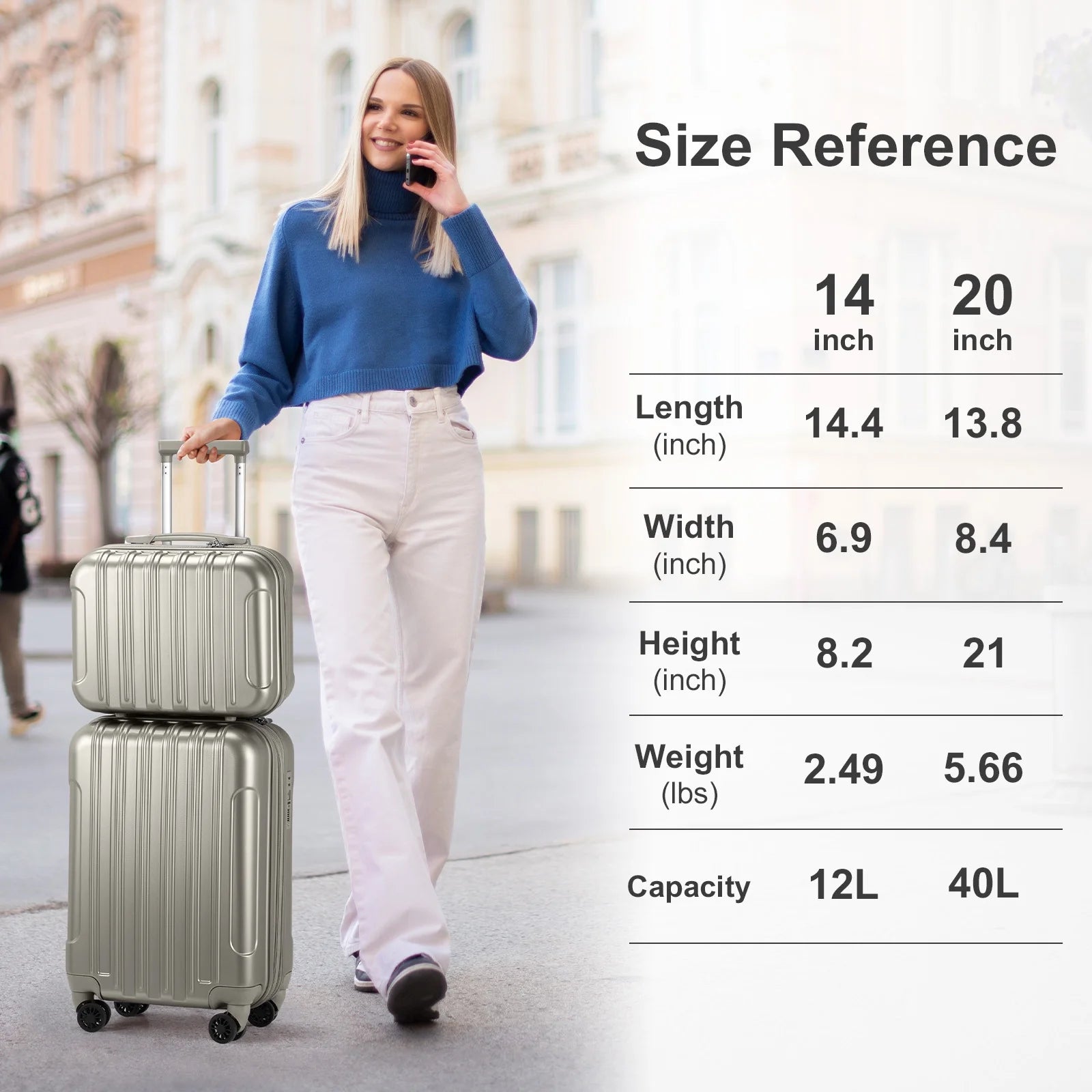 2 Piece Luggage Set, 20" Carry-On Expandble ABS+PC Luggage Hardside Lightweight Suitcase, 14" Mini Cosmetic Cases, Gray