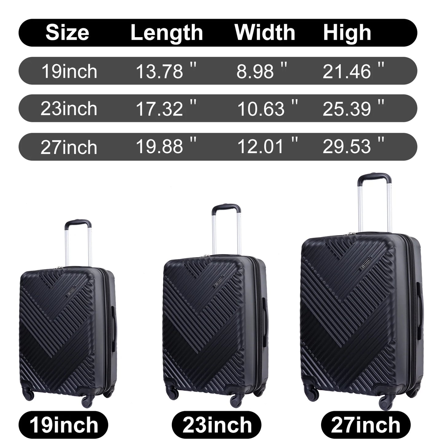 5 Piece Hardside Luggage Set Hardshell Expandable Lightweight Suitcase TSA Lock Spinner Wheels with Duffel Bag.(Black)